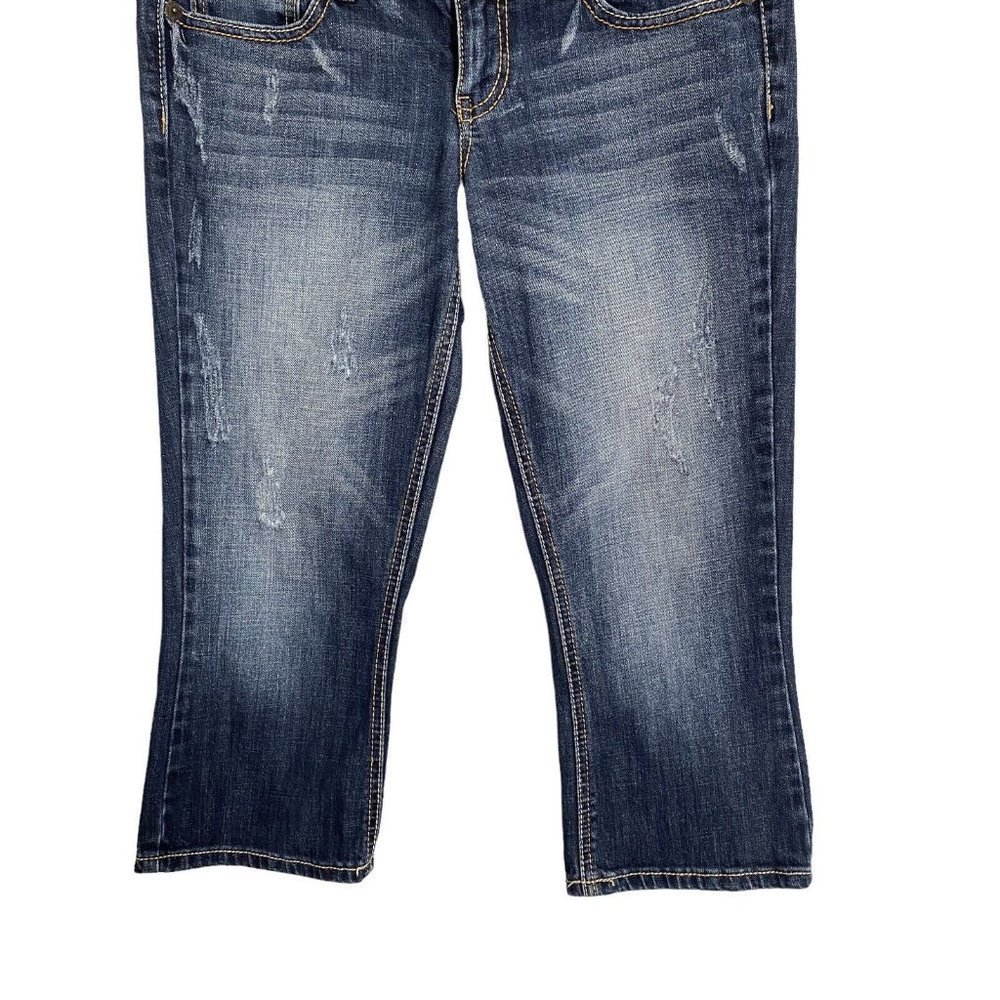 Vanity Dakota Capri Skimmers Denim Jeans Womens Size 28 Distressed Darker Blue - Picture 7 of 8